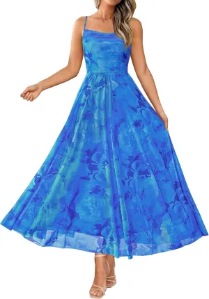 BTFBM Women Summer Floral Maxi Dresses Elegant Spaghetti Strap Dress Printed Party Dress Beach Long Dresses