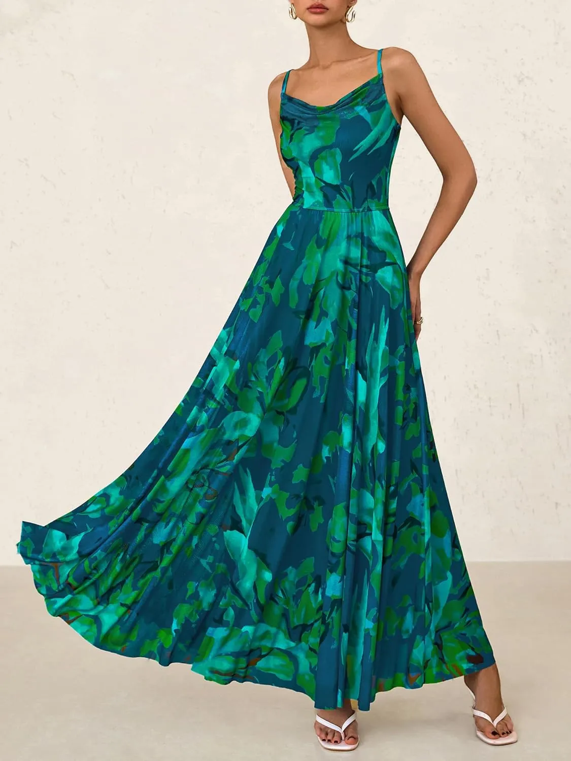 BTFBM Women Summer Floral Maxi Dresses Elegant Spaghetti Strap Dress Printed Party Dress Beach Long Dresses