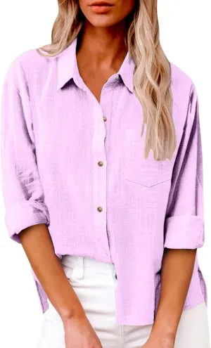 Button Down Blouses Tops Pocket Plus Long Blouse Shirt Loose Sleeve Women's Blouse Womens Shirt Long Sleeve Shirt