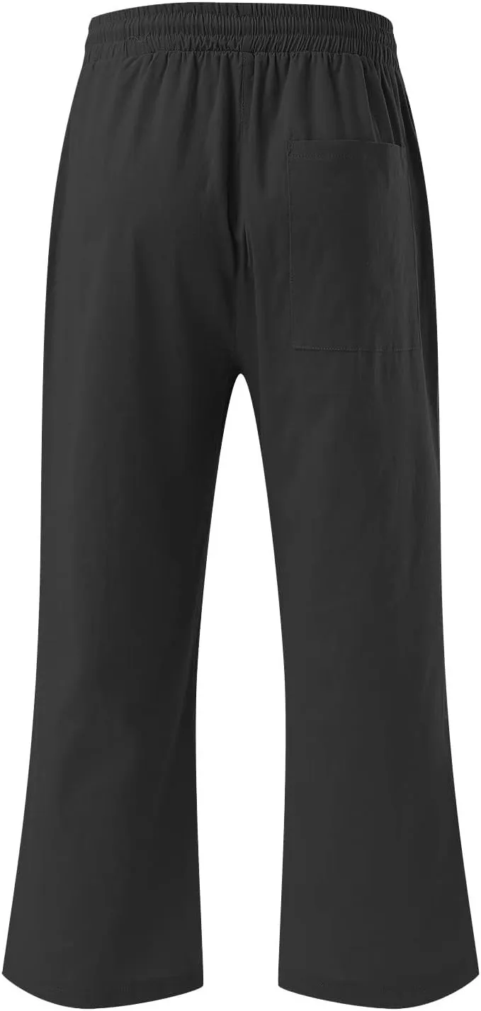 Capris for Women Casual 2024 Summer Linen Capri Pants Loose Wide Leg Drawstring Cropped Pants Baggy Palazzo Trousers