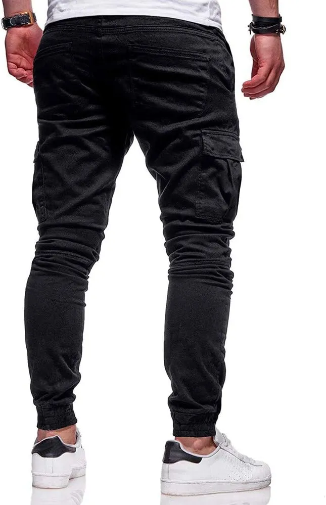 Cargo Pants for Men Relaxed Fit Athletic Gym Training Jogger Black Long Track Pants with Pockets Mens Sweatpants with