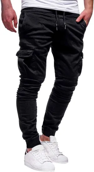 Cargo Pants for Men Relaxed Fit Athletic Gym Training Jogger Black Long Track Pants with Pockets Mens Sweatpants with