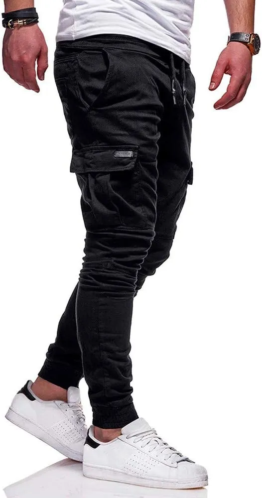 Cargo Pants for Men Relaxed Fit Athletic Gym Training Jogger Black Long Track Pants with Pockets Mens Sweatpants with