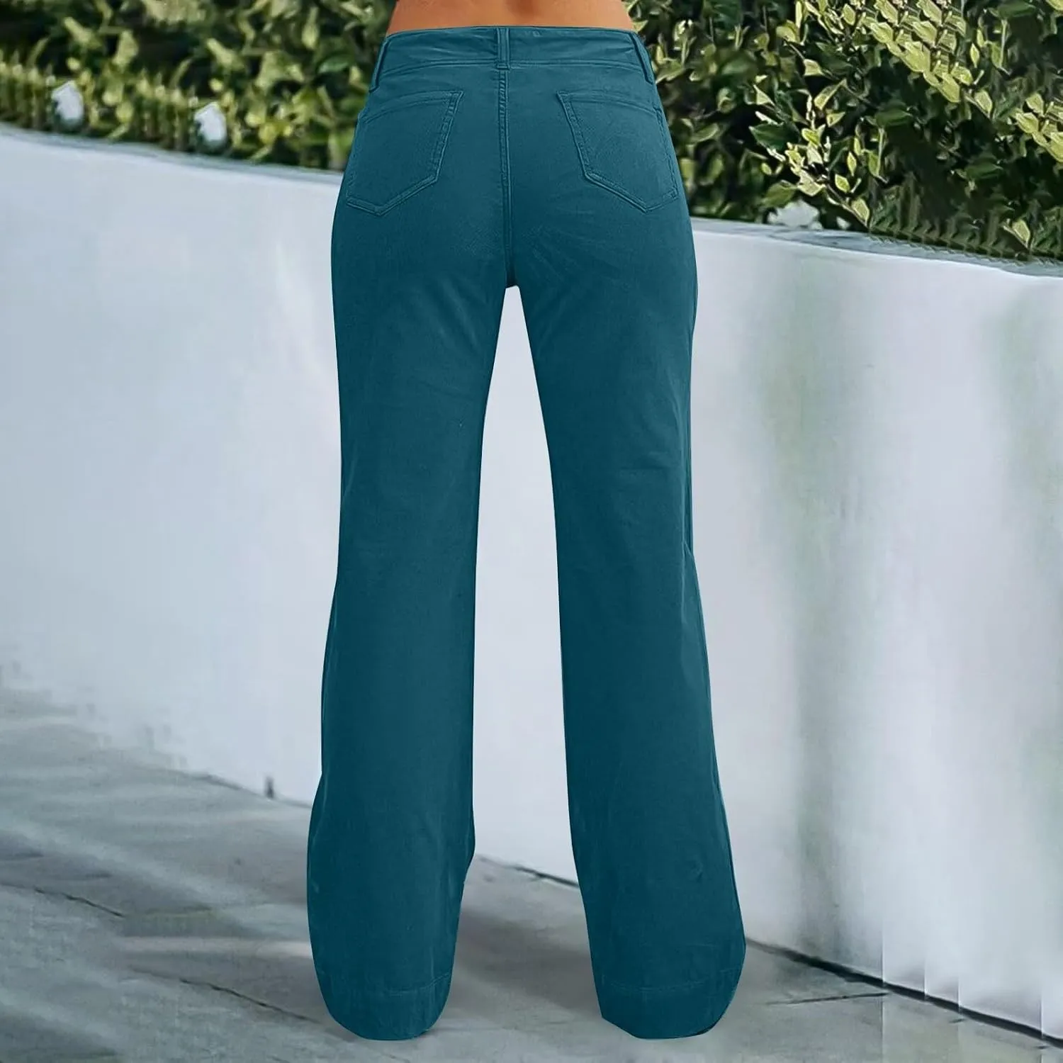 Casual Flare Pants for Women Classic Stretch Twill Pants High Waisted Chino Pants Comfy Wide Leg Pants with Pockets