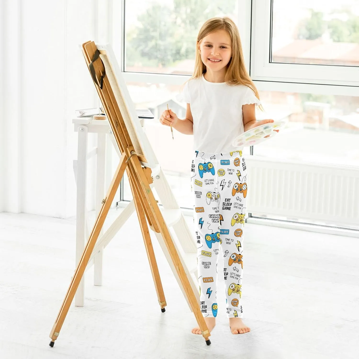 CaTaKu Leggings for Girls Games Funny Toddler Girls Leggings Athletic Tights Pants Size