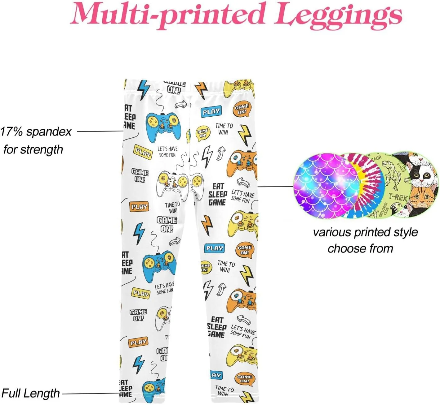 CaTaKu Leggings for Girls Games Funny Toddler Girls Leggings Athletic Tights Pants Size