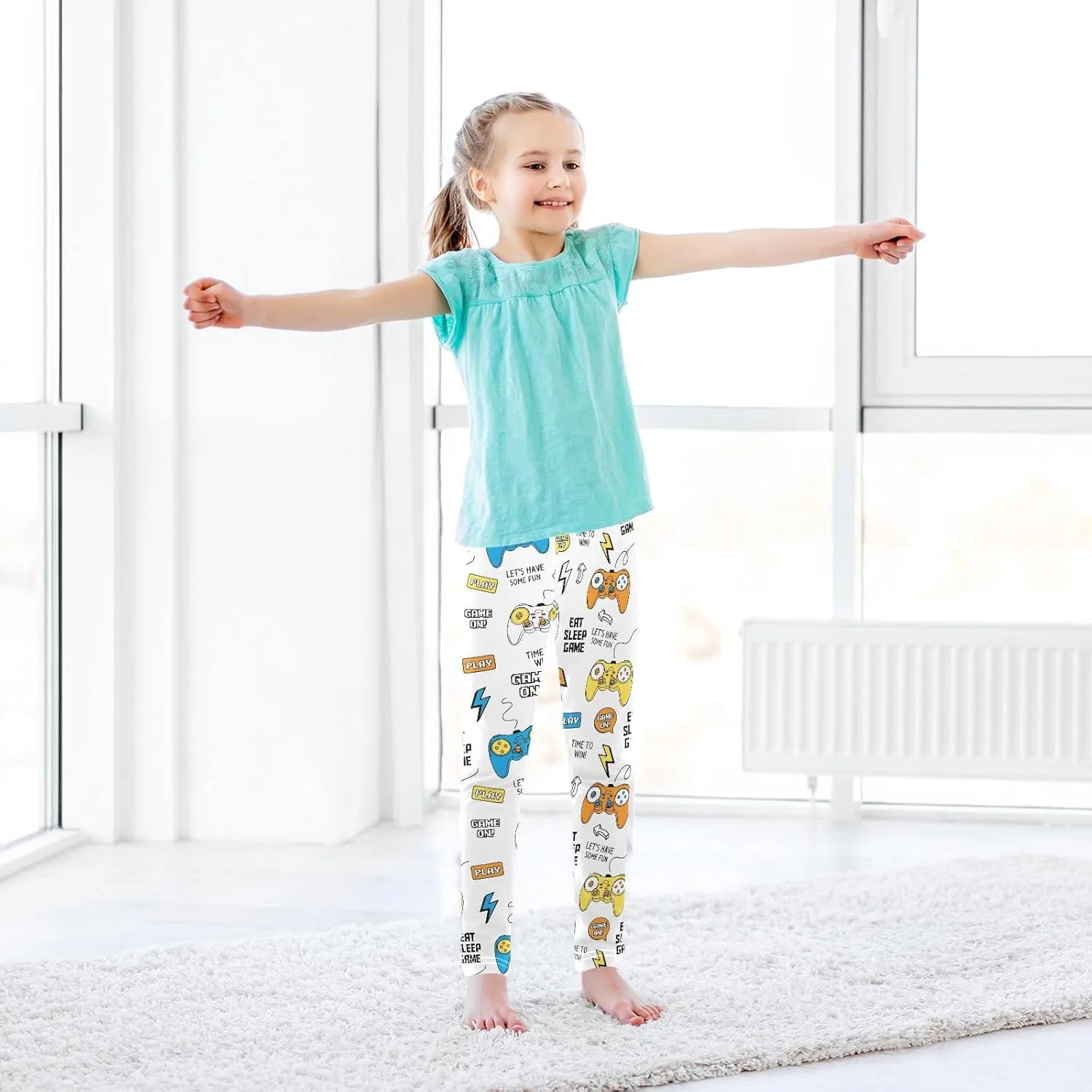 CaTaKu Leggings for Girls Games Funny Toddler Girls Leggings Athletic Tights Pants Size