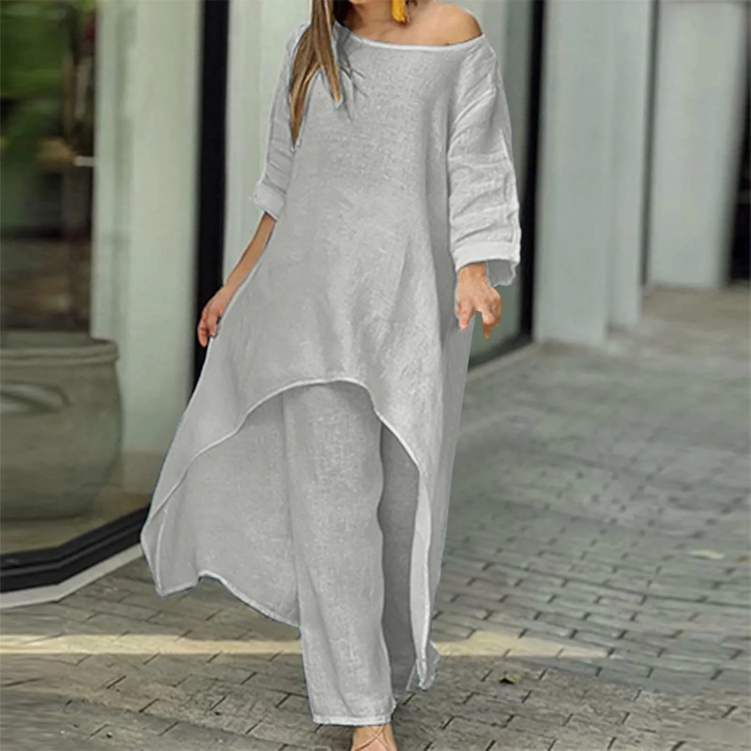 Ceboyel Summer Boho Dresses for Women 2023 Cotton Linen Dress One Shoulder Long Maxi Dresses Casual Beach Ladies Outfits