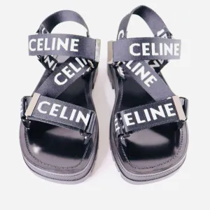 CELINE Leo Strappy Sandals in "CELINE" JACQUARD (BLACK / WHITE)