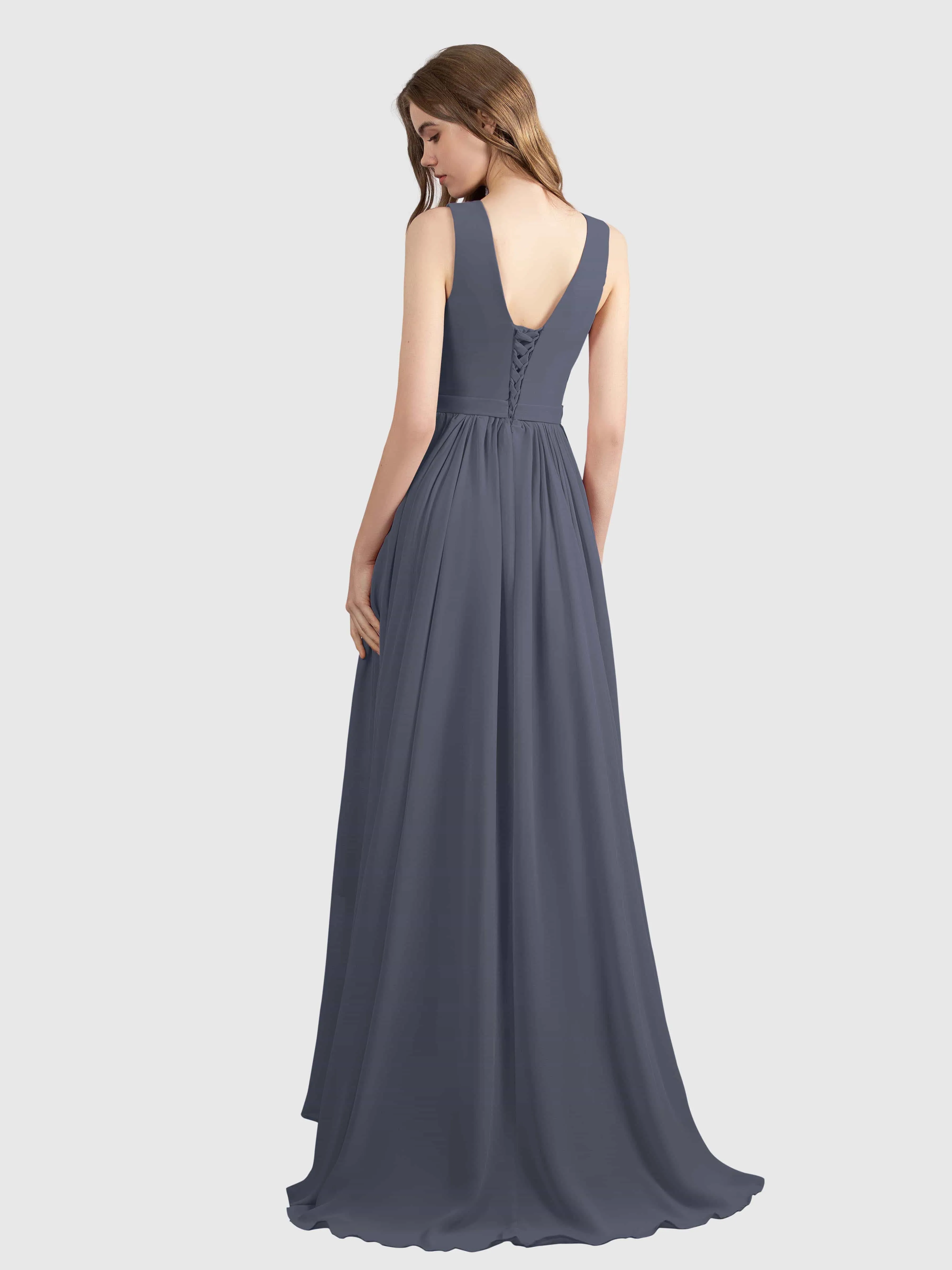 Charlotte V-Neck High Low Bridesmaid Dresses with Pockets