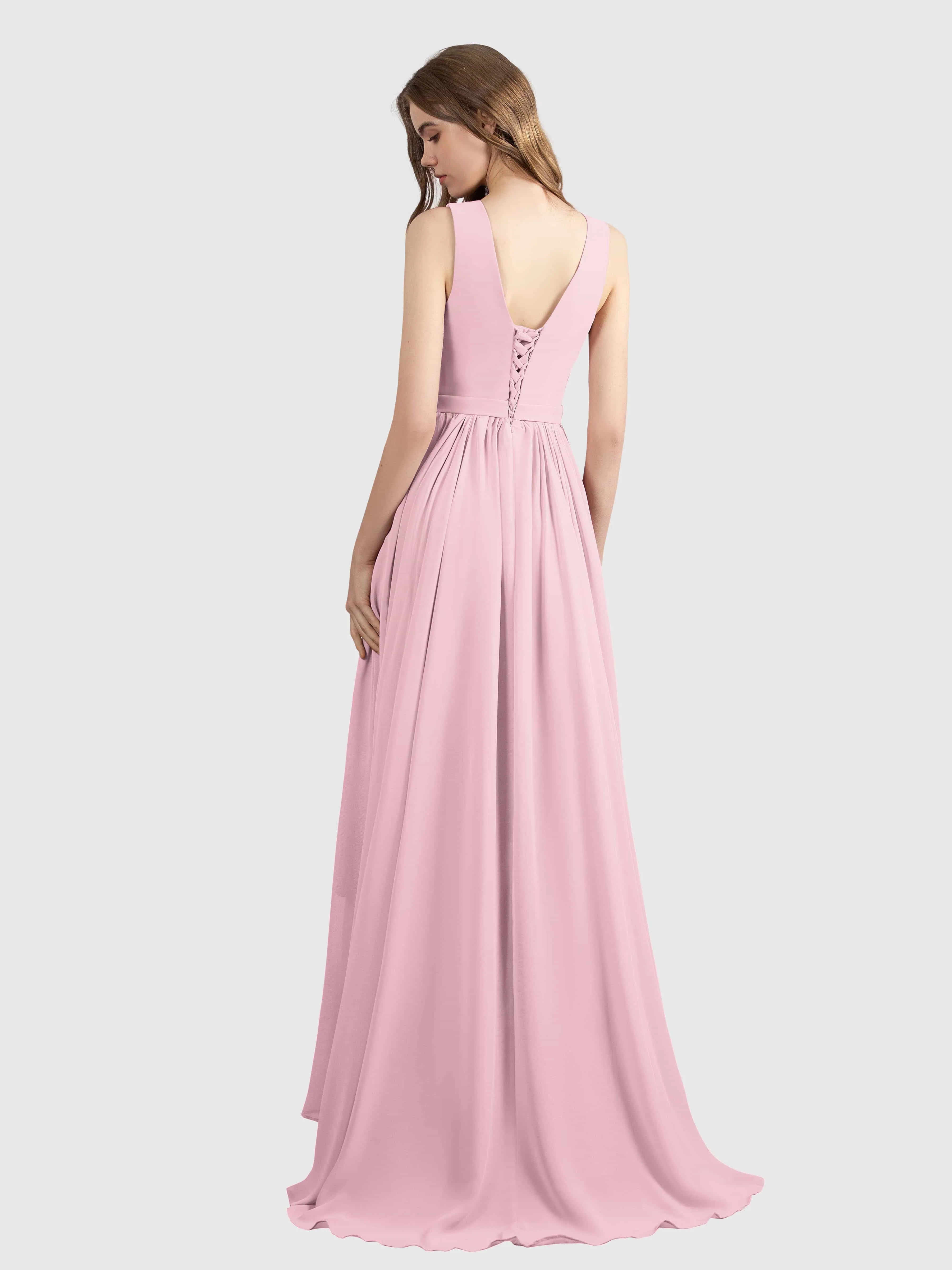 Charlotte V-Neck High Low Bridesmaid Dresses with Pockets