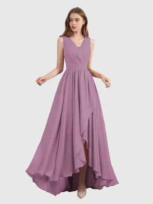 Charlotte V-Neck High Low Bridesmaid Dresses with Pockets