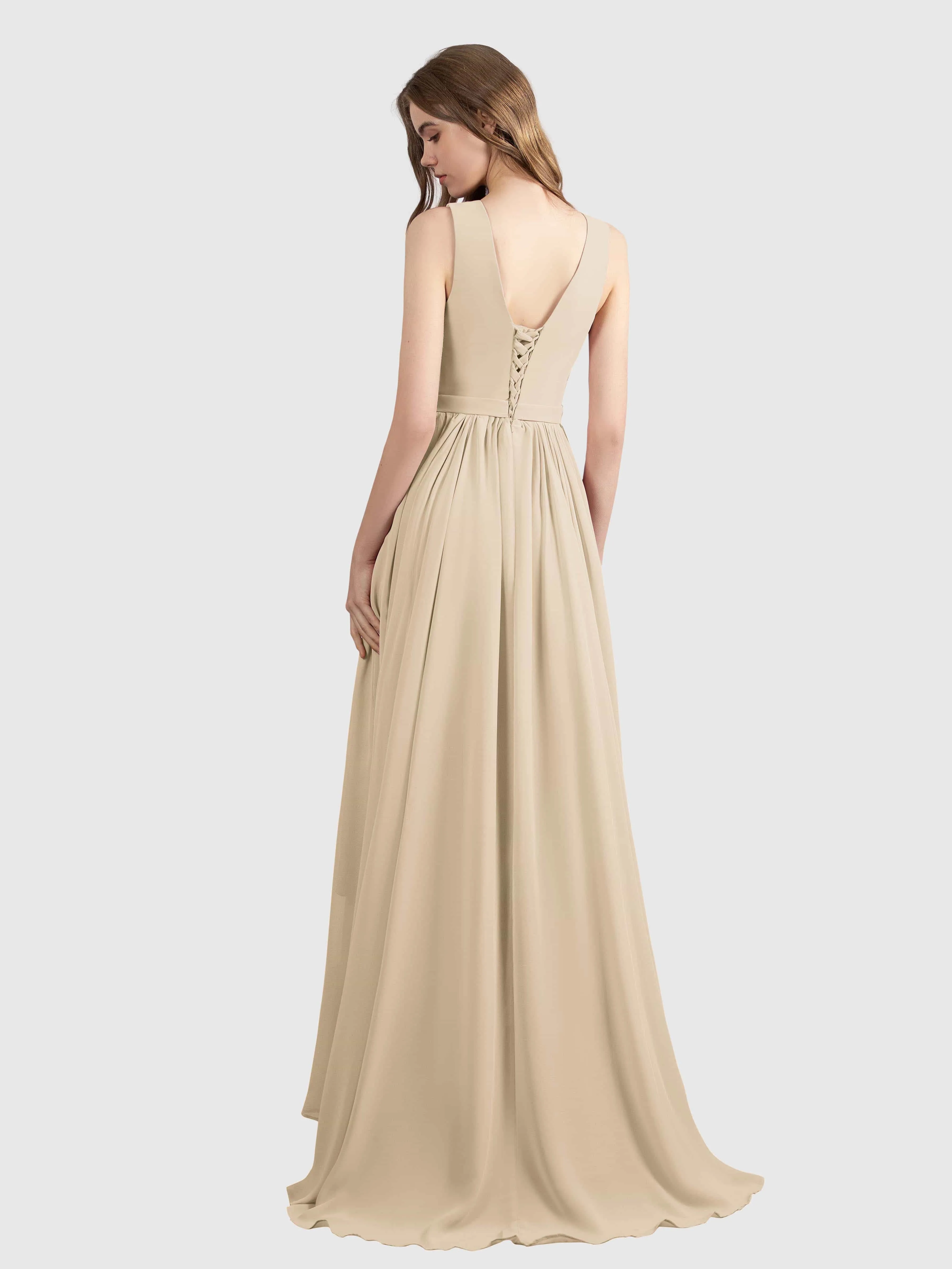 Charlotte V-Neck High Low Bridesmaid Dresses with Pockets