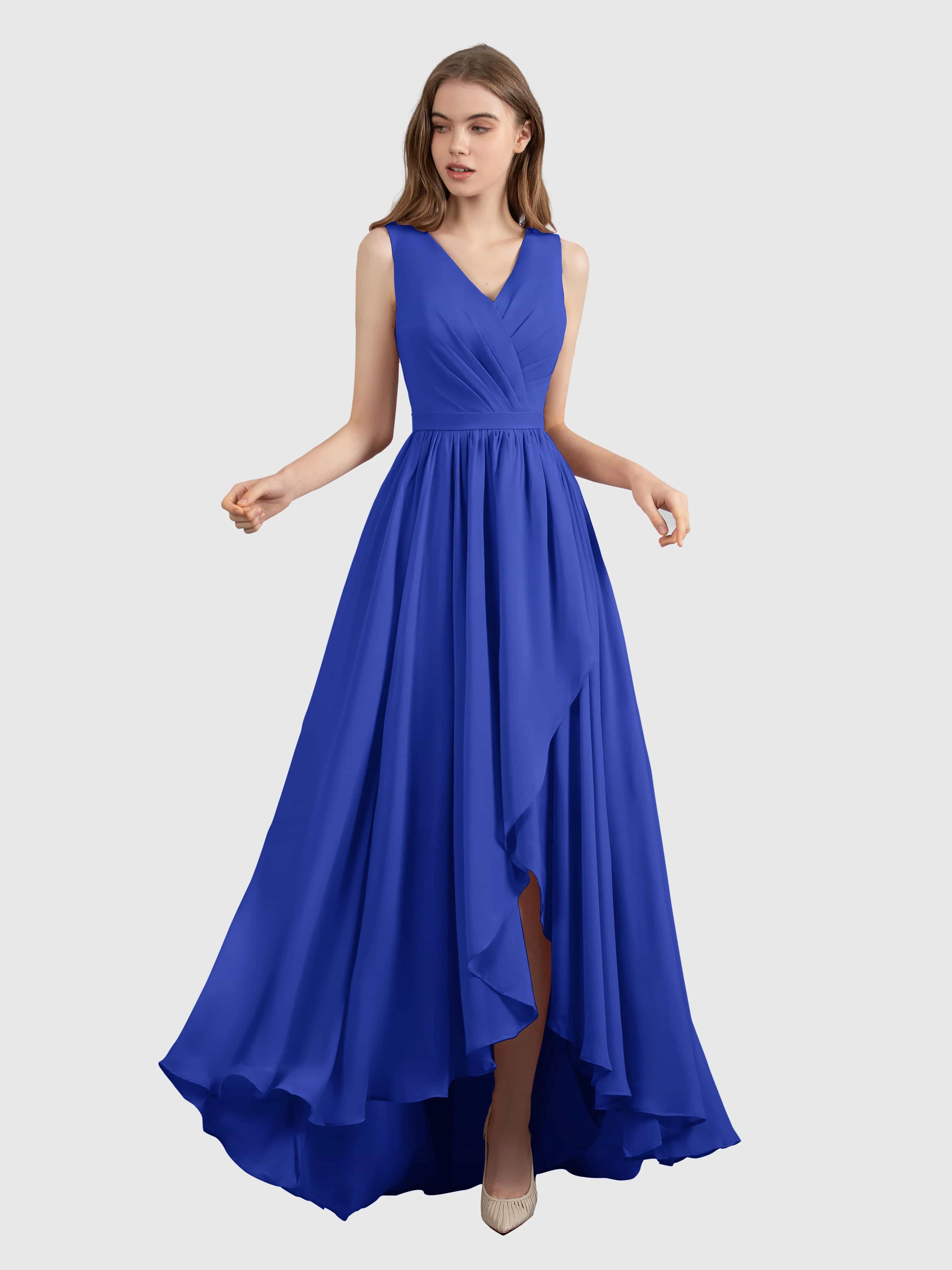 Charlotte V-Neck High Low Bridesmaid Dresses with Pockets