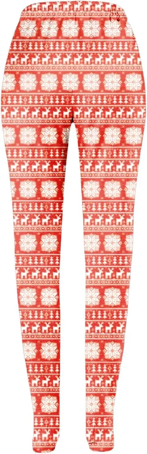 Christmas Footed Lounge Bottoms Thermal Fleece Lined Drawstring Snowflakes Prints Plaid Pajama Pants Sweatpants with Pockets