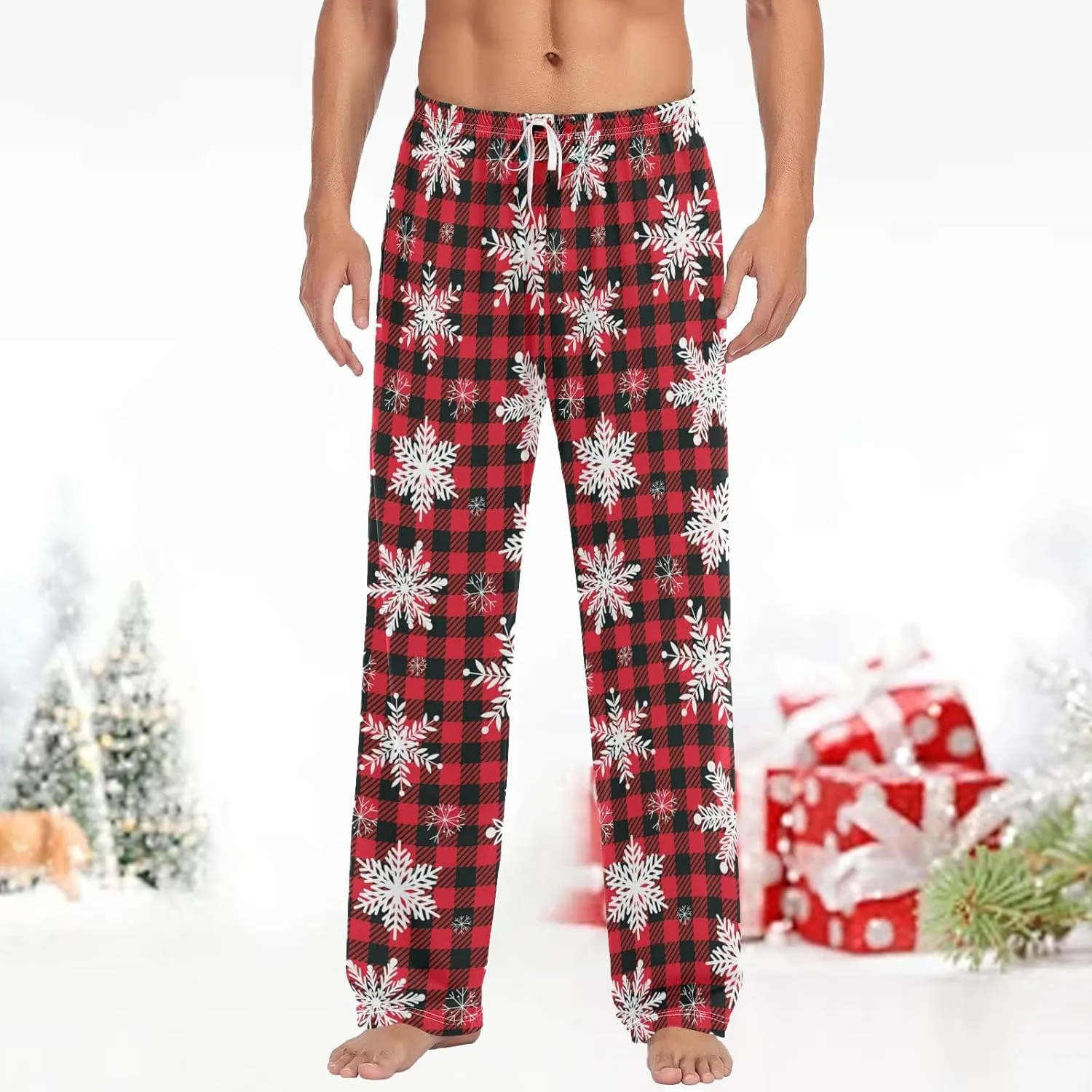 Christmas Pajama Pants for Men Women Print Lounge Pants Elastic Waist Loose Soft Pj Pants Sleep Bottoms Trousers Xmas