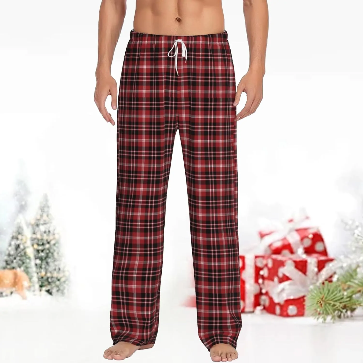 Christmas Pajama Pants for Men Women Print Lounge Pants Elastic Waist Loose Soft Pj Pants Sleep Bottoms Trousers Xmas