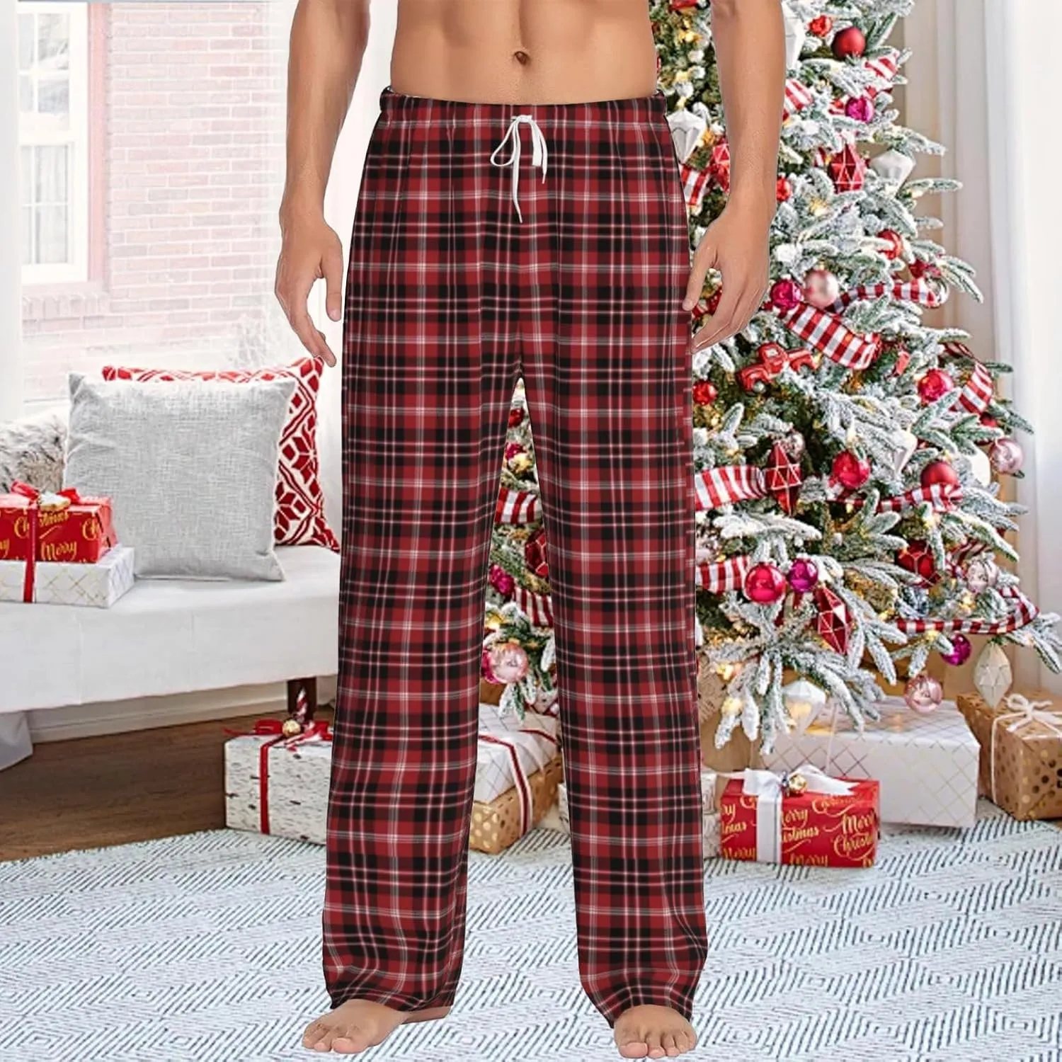 Christmas Pajama Pants for Men Women Print Lounge Pants Elastic Waist Loose Soft Pj Pants Sleep Bottoms Trousers Xmas