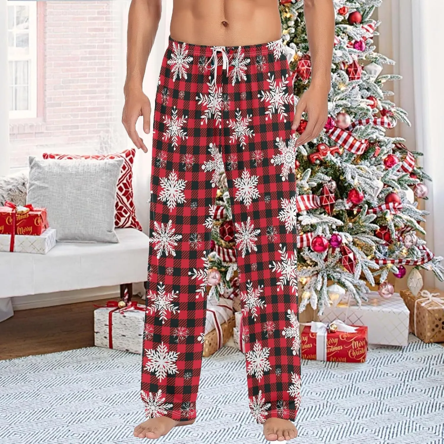 Christmas Pajama Pants for Men Women Print Lounge Pants Elastic Waist Loose Soft Pj Pants Sleep Bottoms Trousers Xmas