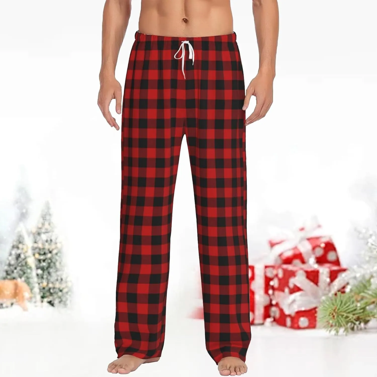 Christmas Pajama Pants for Men Women Print Lounge Pants Elastic Waist Loose Soft Pj Pants Sleep Bottoms Trousers Xmas