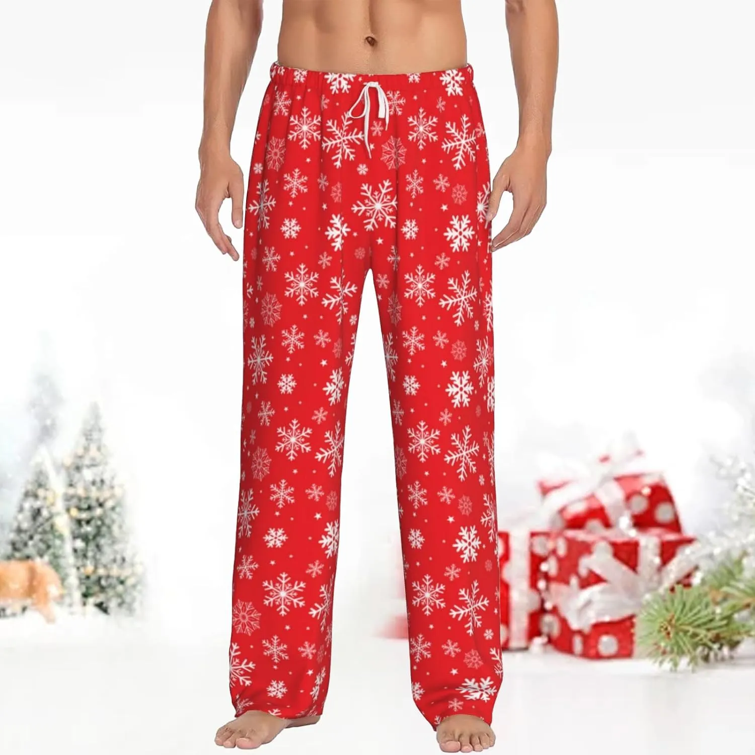 Christmas Pajama Pants for Men Women Print Lounge Pants Elastic Waist Loose Soft Pj Pants Sleep Bottoms Trousers Xmas