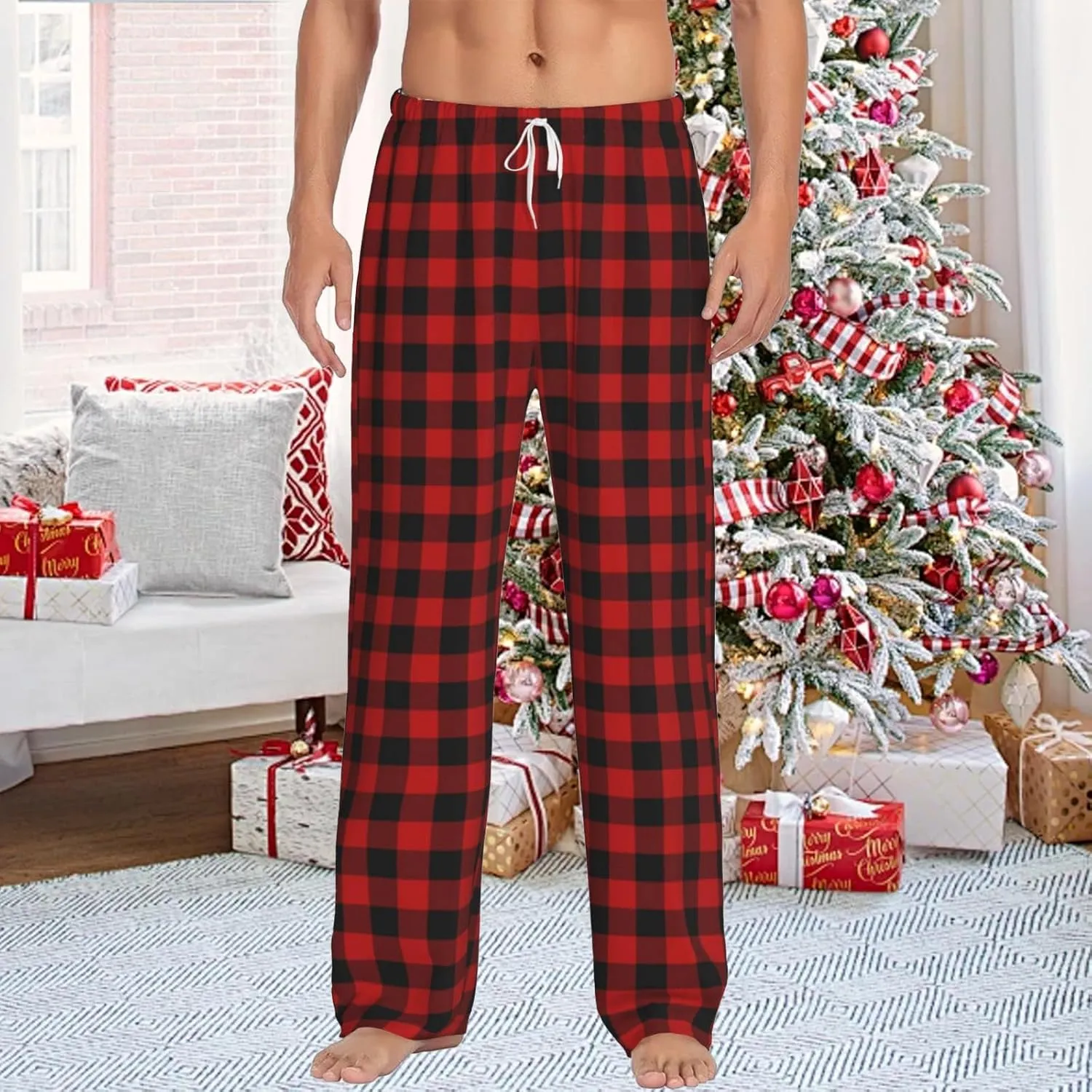 Christmas Pajama Pants for Men Women Print Lounge Pants Elastic Waist Loose Soft Pj Pants Sleep Bottoms Trousers Xmas