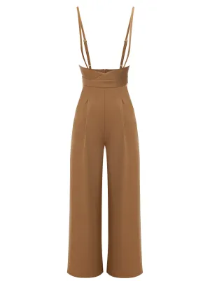 Coffee 1930s Solid Suspender Jumpsuit