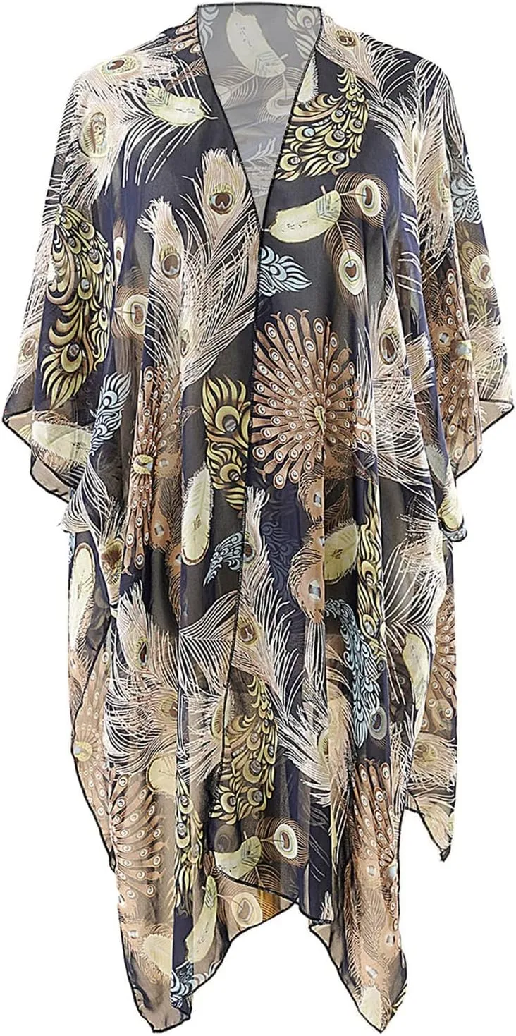cooki Women's Kimono Cardigan Summer Swimsuit Coverups Beach Cover Up with Floral Print for Vacation Boho Swimwear Coverup