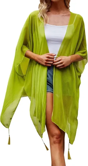 cooki Women's Kimono Cardigan Summer Swimsuit Coverups Beach Cover Up with Floral Print for Vacation Boho Swimwear Coverup