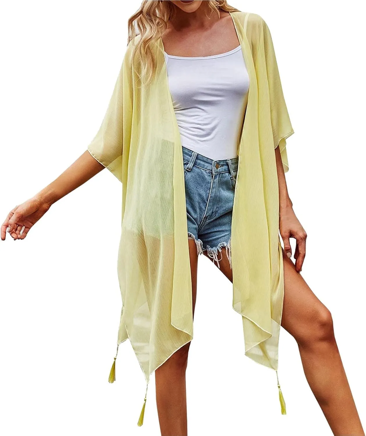 cooki Women's Kimono Cardigan Summer Swimsuit Coverups Beach Cover Up with Floral Print for Vacation Boho Swimwear Coverup