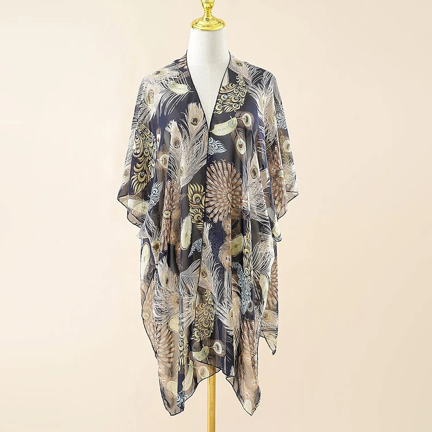 cooki Women's Kimono Cardigan Summer Swimsuit Coverups Beach Cover Up with Floral Print for Vacation Boho Swimwear Coverup