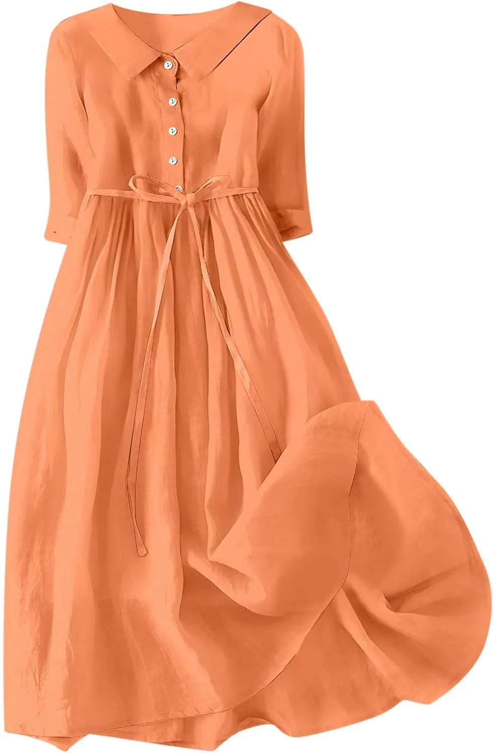 Cotton Linen Dresses for Women 2024 Maxi Button Down Plus Size A Line Dress Trendy 3/4 Sleeve Floral Dress Summer Dresses
