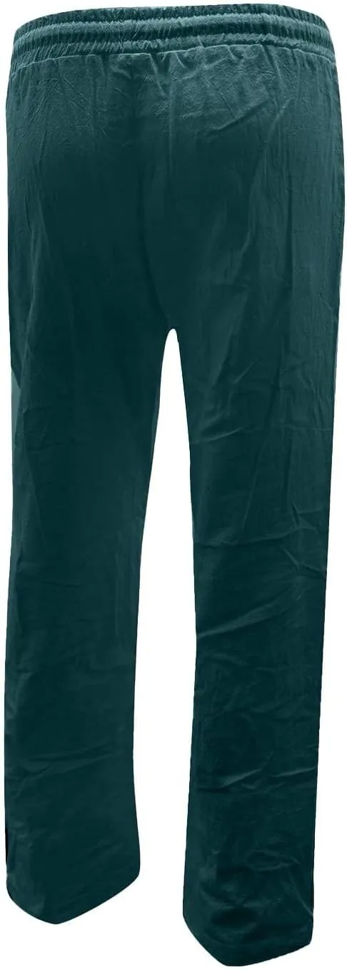Cotton Linen Pants Womens Casual Long Trousers Lightweight High Waist Summer Pant Straight Leg Trouser Drawstring