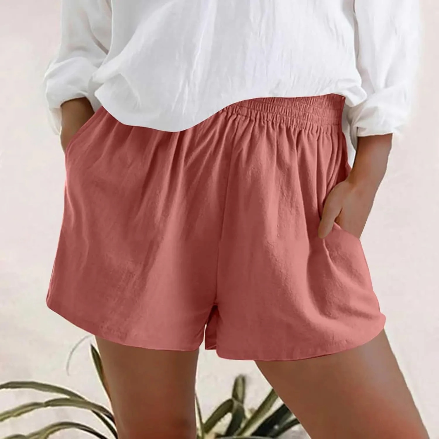 Cotton Linen Shorts for Women Summer Shorts 2025 Low Rise Shorts with Pockets Y2k Dressy Casual Linen Shorts S-5XL