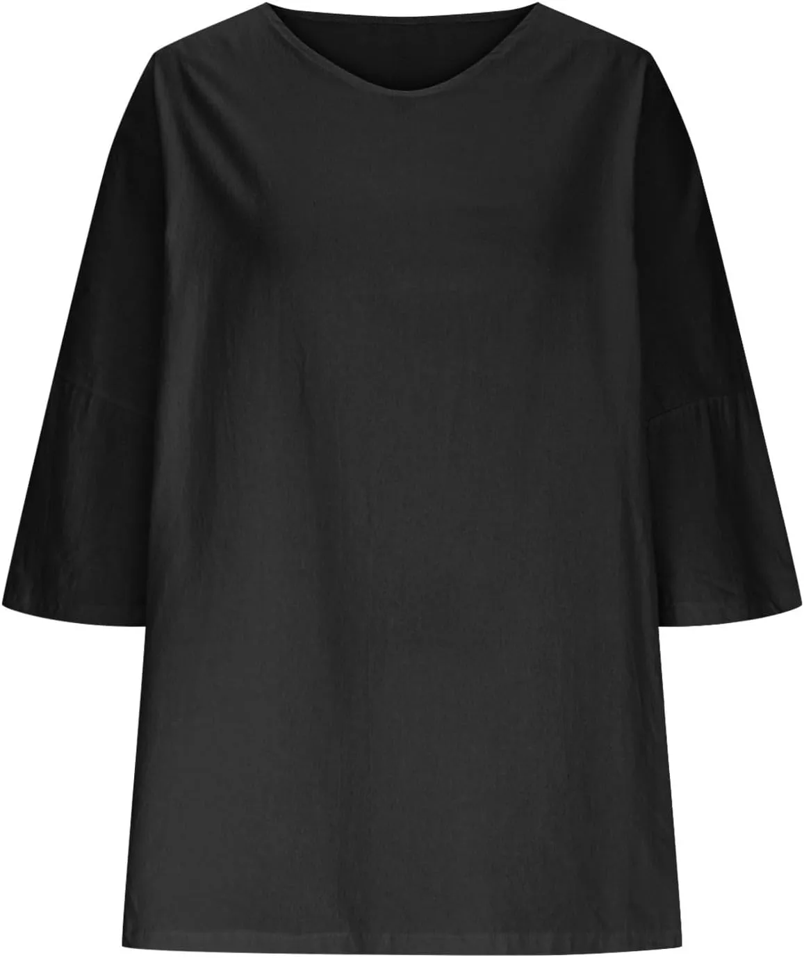 Cotton Linen Tops for Women Plus Size 3/4 Sleeve Casual Summer Blouse T Shirt Fashion Side Split Loose Tunic Shirts