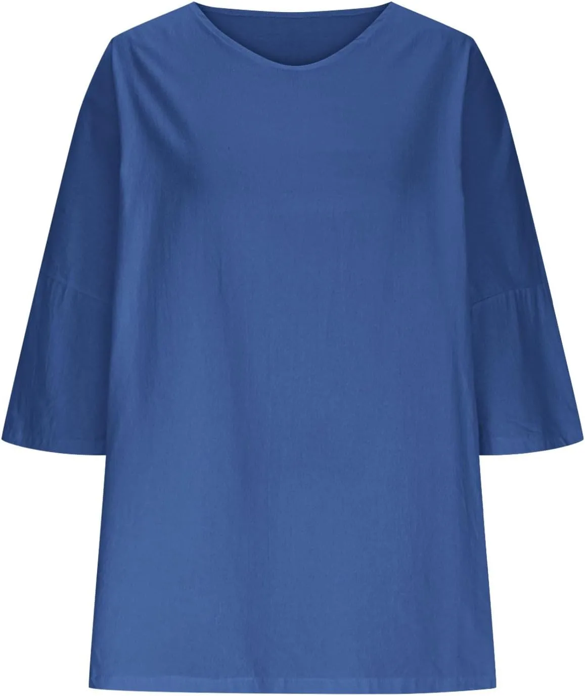 Cotton Linen Tops for Women Plus Size 3/4 Sleeve Casual Summer Blouse T Shirt Fashion Side Split Loose Tunic Shirts