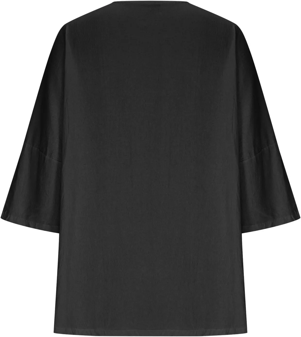 Cotton Linen Tops for Women Plus Size 3/4 Sleeve Casual Summer Blouse T Shirt Fashion Side Split Loose Tunic Shirts