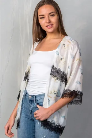 Cream Boho Floral Gardens Semi-Sheer Kimono /2-2-2