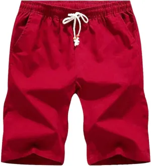 CRNTCEM Mens Elastic Waisted Cotton Shorts Drawstring Casual Sports Joggers Summer Outdoor Hiking Cycling Work Short Pants