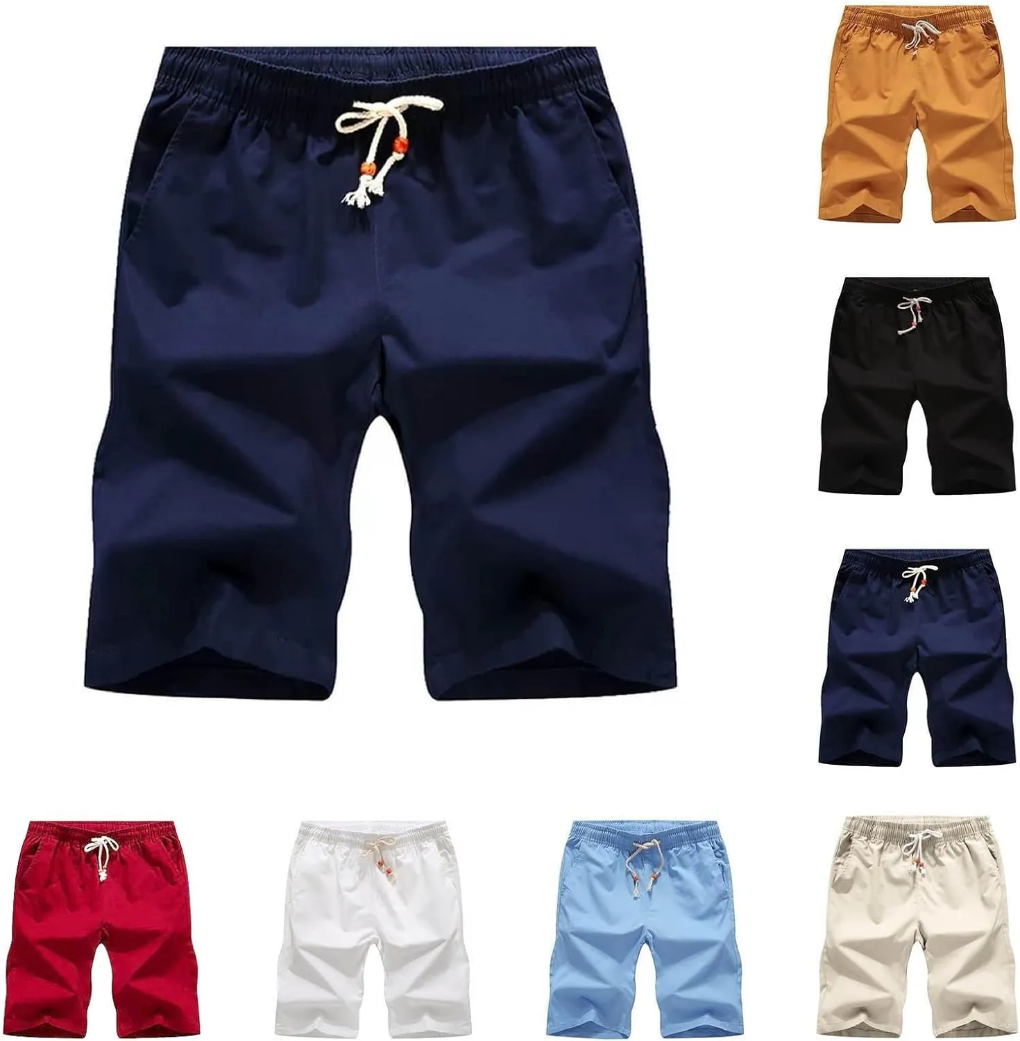 CRNTCEM Mens Elastic Waisted Cotton Shorts Drawstring Casual Sports Joggers Summer Outdoor Hiking Cycling Work Short Pants