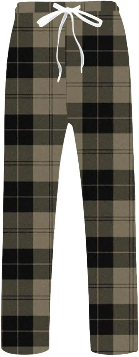CRNTCEM Mens Plaid Pajamas Pants Straight Leg Lounge PJ Bottoms Pants Drawstring Cotton Sleepwear Flannel Checked Trousers