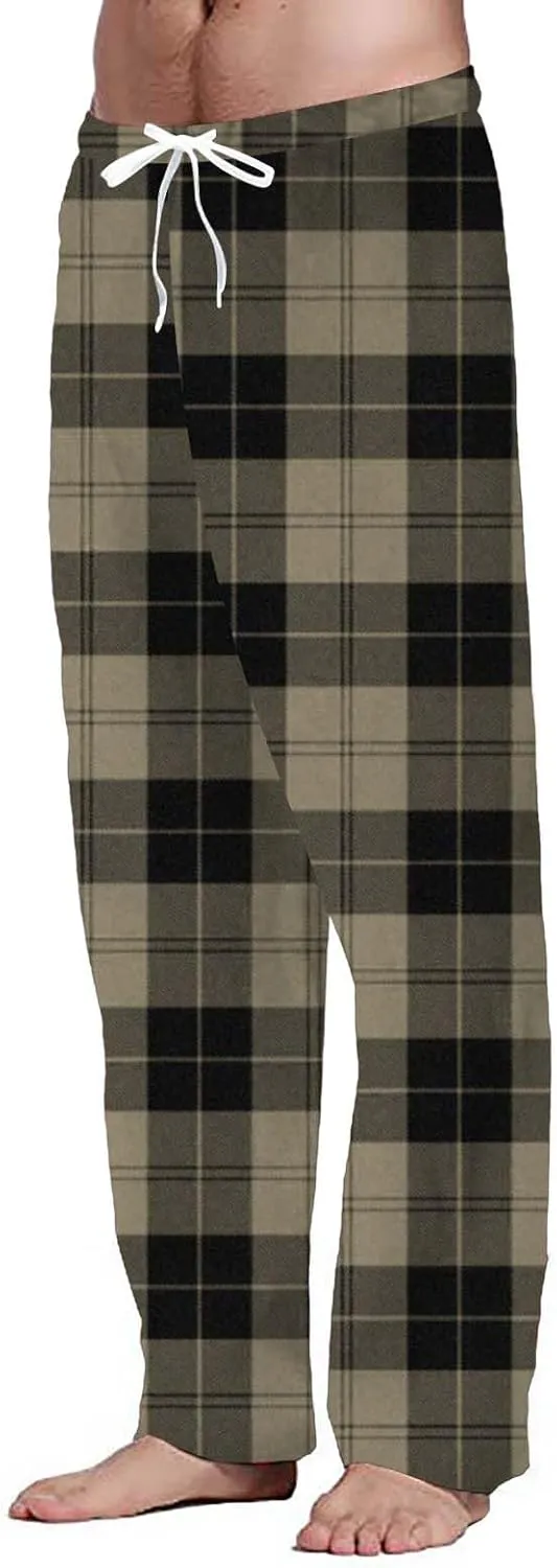 CRNTCEM Mens Plaid Pajamas Pants Straight Leg Lounge PJ Bottoms Pants Drawstring Cotton Sleepwear Flannel Checked Trousers