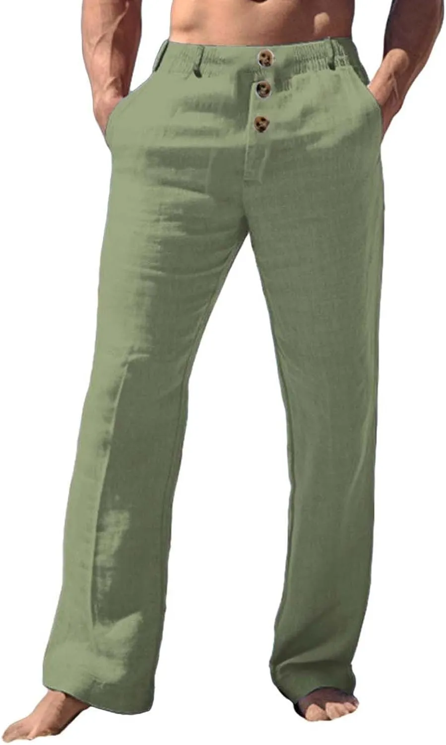 CRNTCEM Mens Wide Leg Business Cotton Linen Pants Lightweight Work Office Dress Pants Straight Leg Athletic Workout Trousers