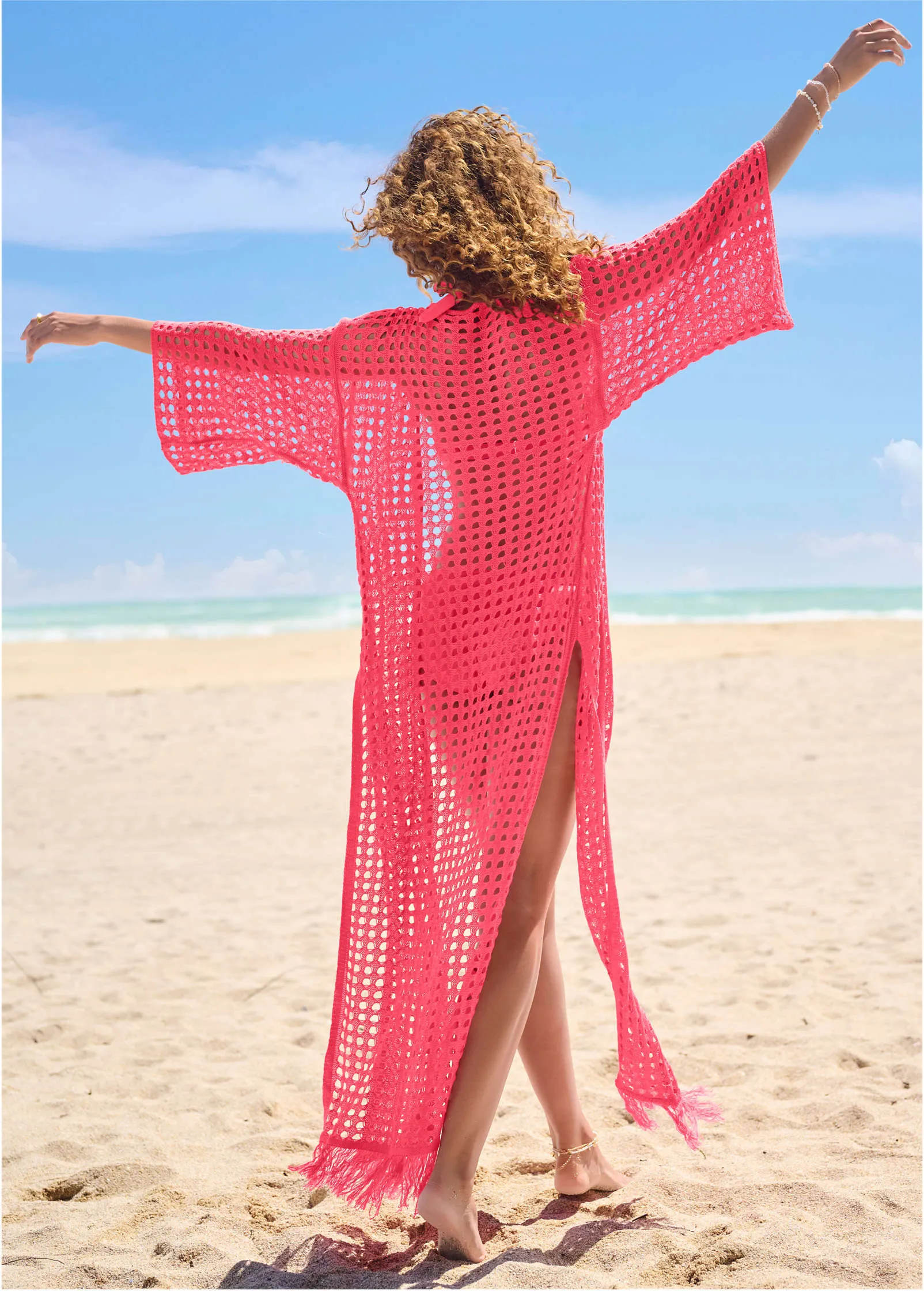 Crochet Kimono Cover-Up - Sunset Pink