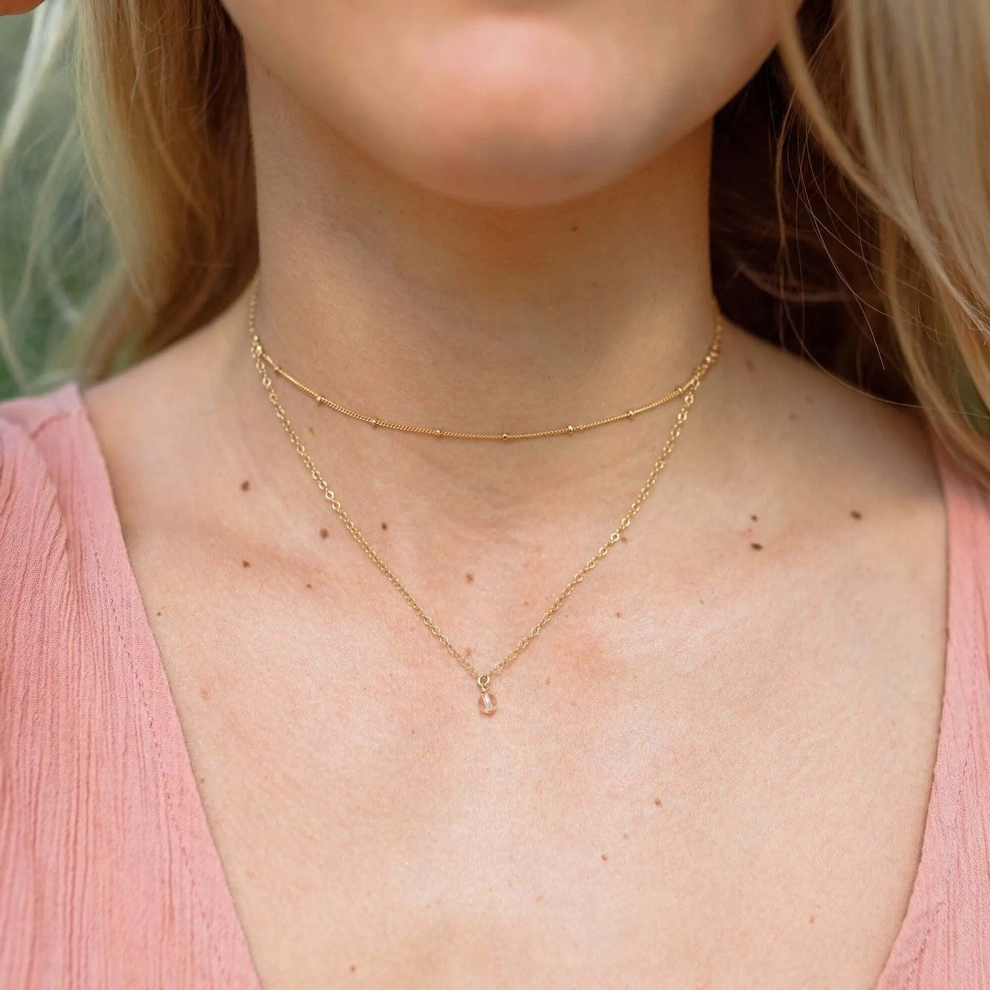 Crystal Quartz Gemstone Chain Layered Choker Necklace