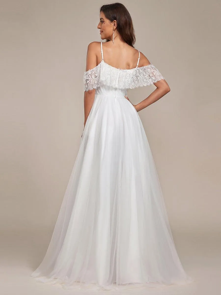 Custom Size Spaghetti Strap Lace High-Low Wedding Dress