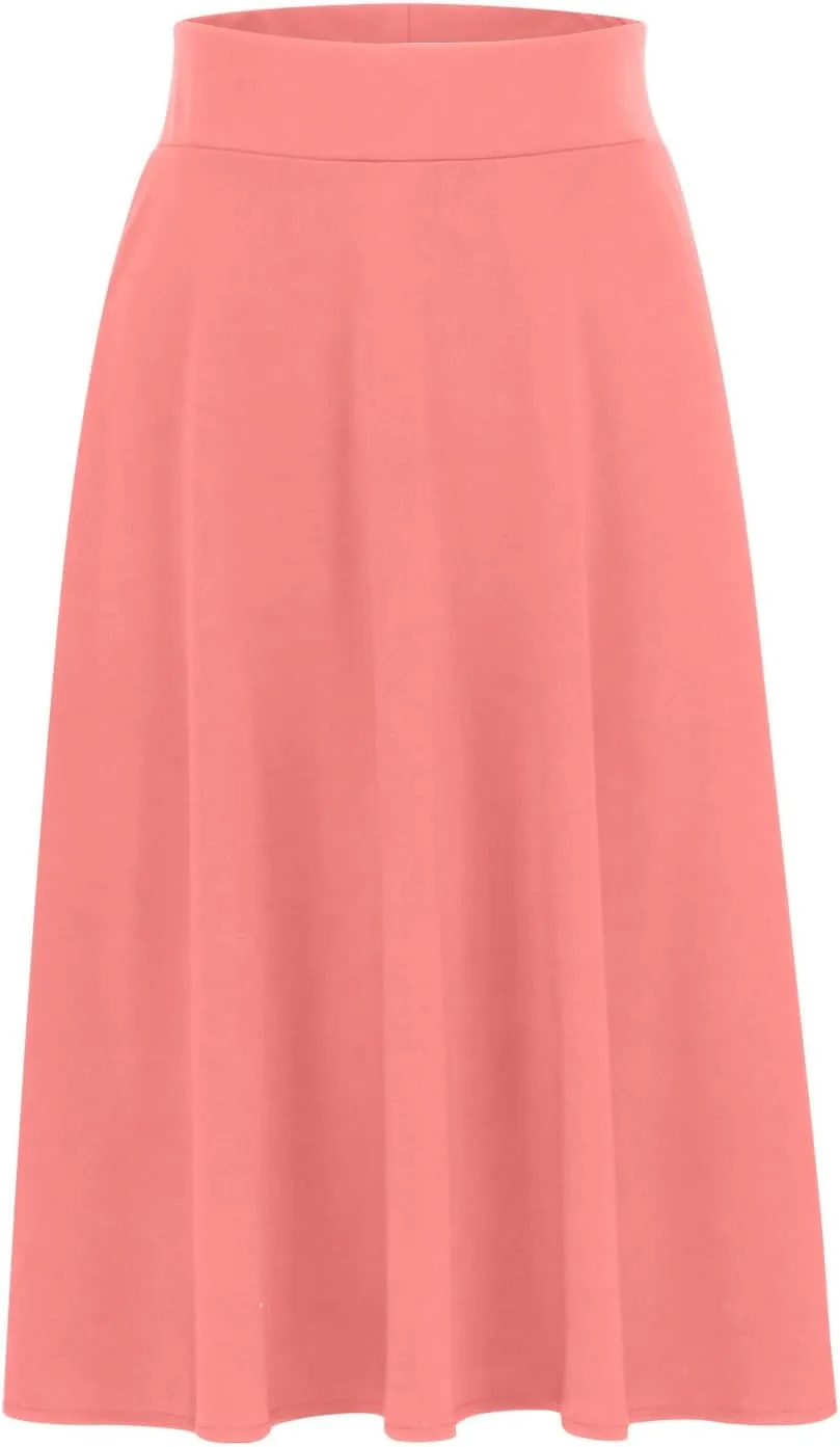 DDAPJ pyju Women's High Waist A-Line Midi Skirt Plus Size Spring Summer Long Skirts Solid Color Basic Loose Flowy Skirt