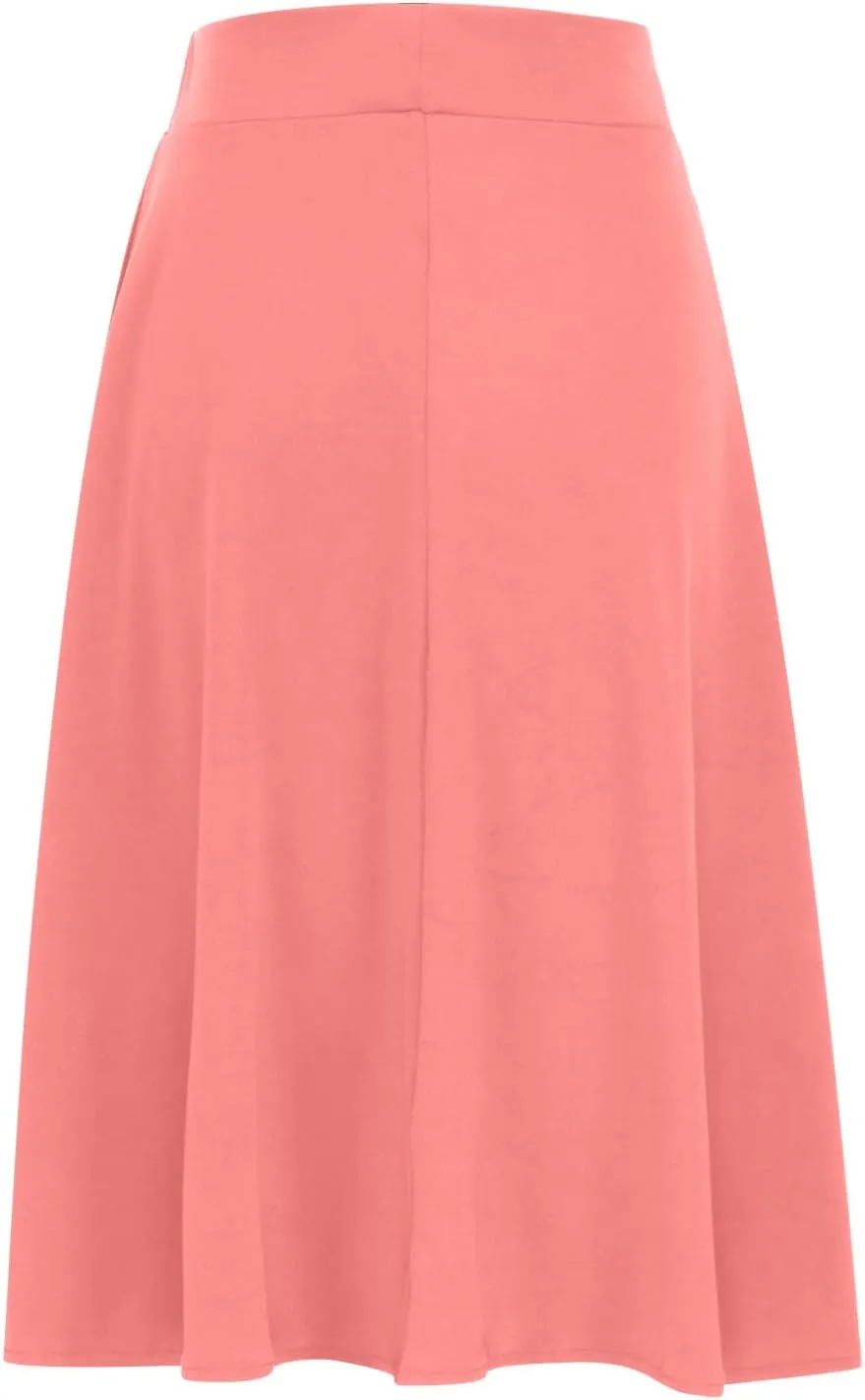 DDAPJ pyju Women's High Waist A-Line Midi Skirt Plus Size Spring Summer Long Skirts Solid Color Basic Loose Flowy Skirt