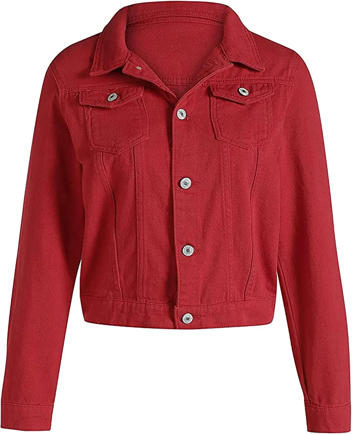 Denim Jacket for Women Plus Size Basic Button Down Casual Long Sleeve Trucker Jacket Cropped Jean Coat
