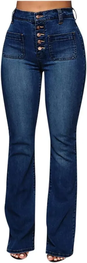 Denim Jeans for Women Classic Slimming Baggy Wide Leg Jeans Butt Lifting Stretch Flare Jeans Stretch Jeggings Dark Blue